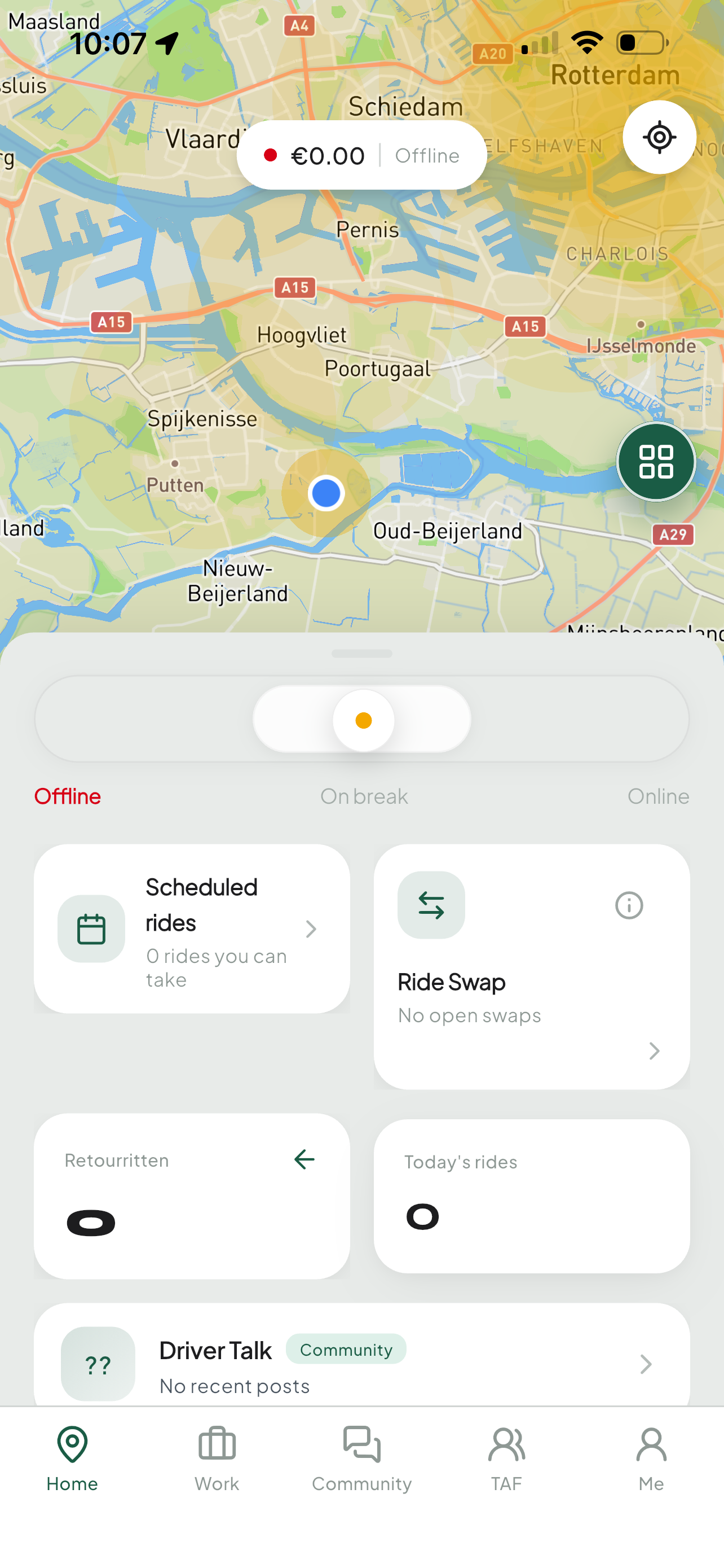 HeyCaby chauffeurs app — live kaartweergave